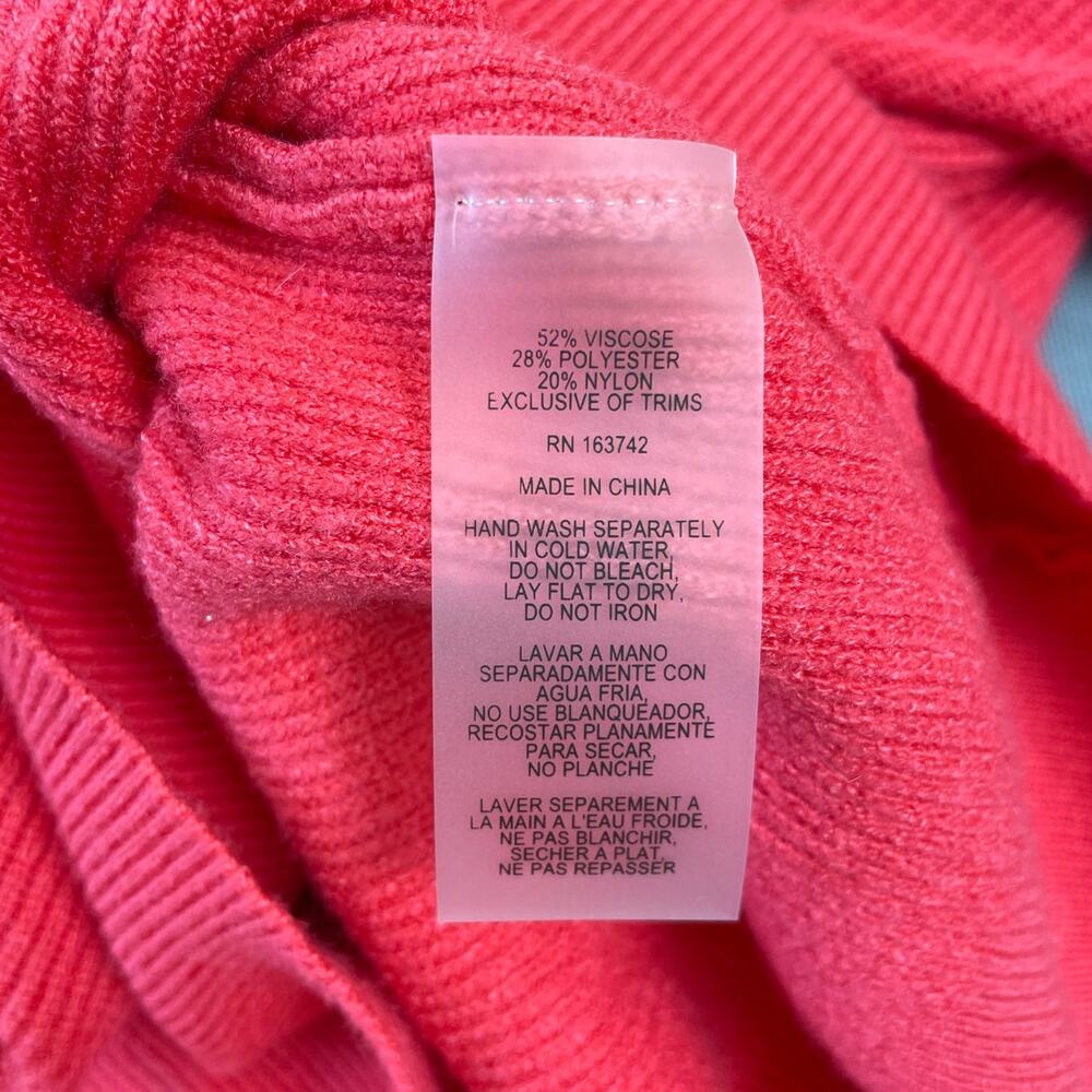 LIV Milano Coral Pink Rhinestone Mock‎ Sweater Cardigan SZ Large Glam Barbiecore - Picture 5 of 5